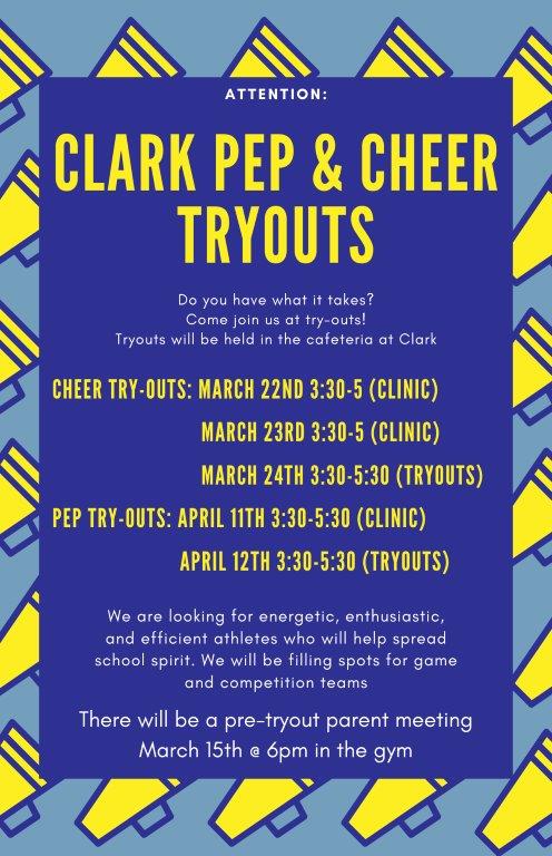 Flyer for Pep & Cheer Tryouts for 2023-24