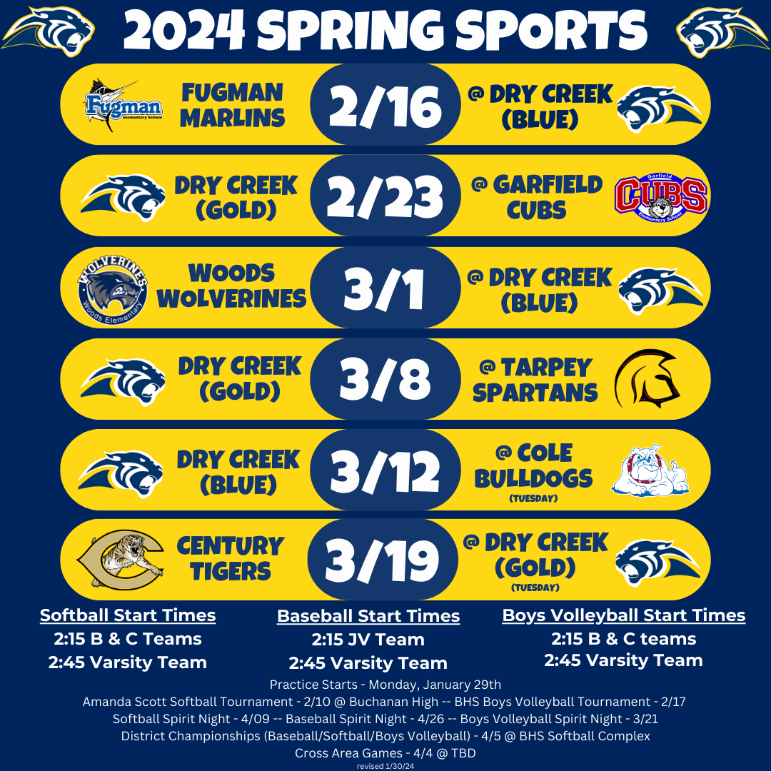Spring sports schedule. 