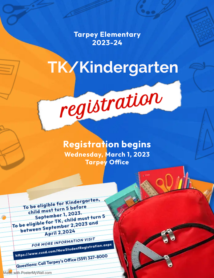 TK/Kindergarten Registration Begins March 1, 2023