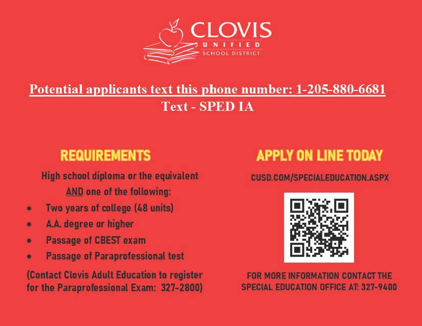 clovis unified apply paraprofessional flier