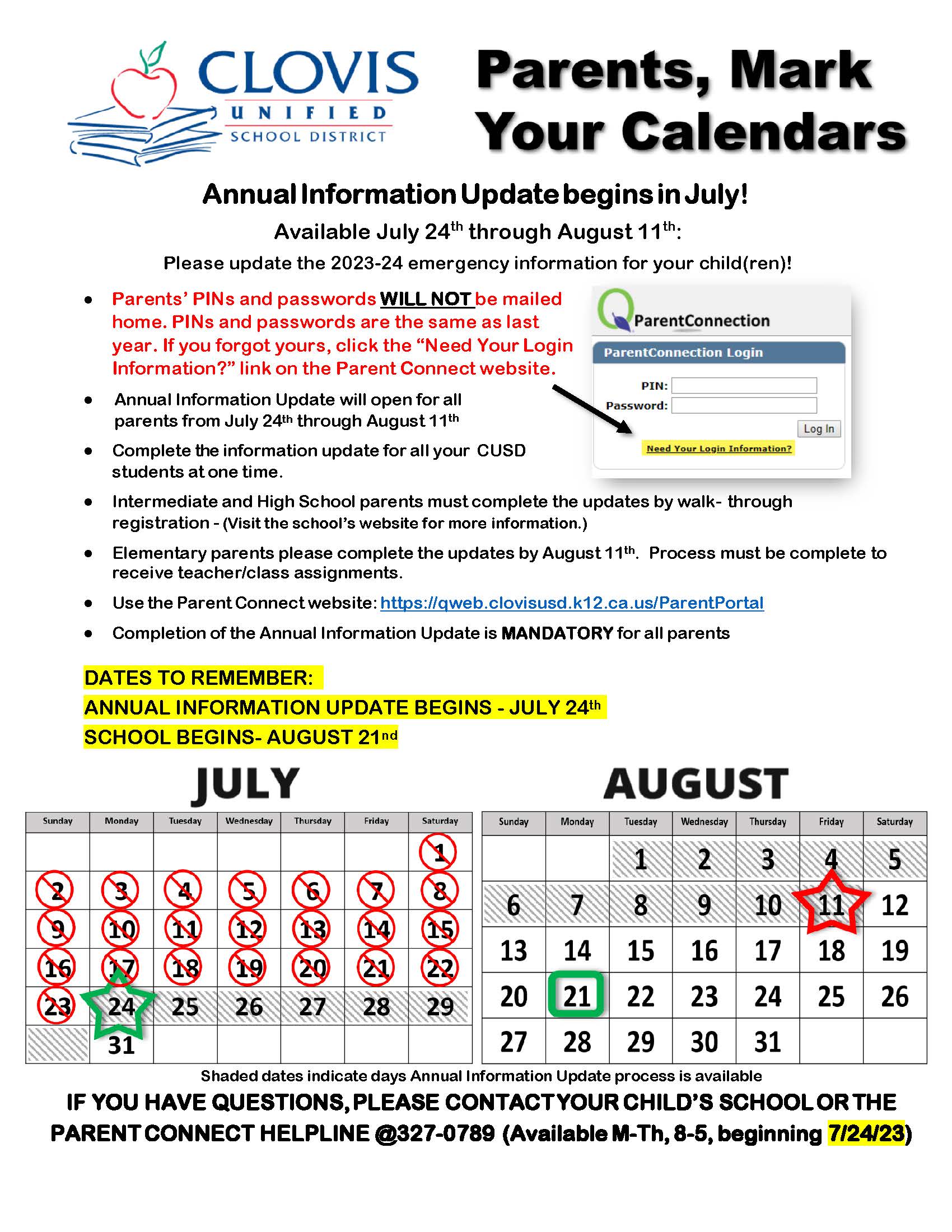 Flyer with Important Dates