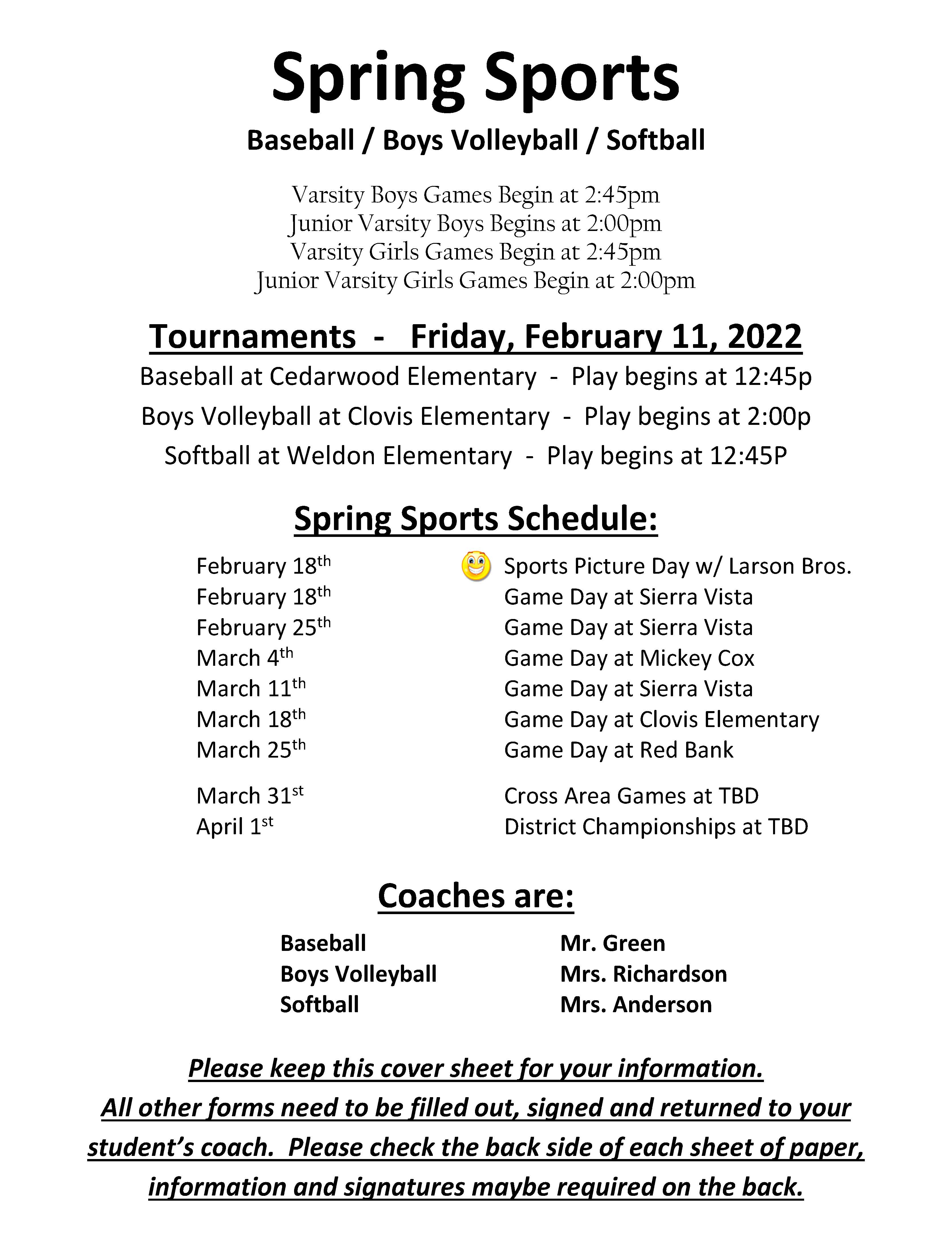 Spring Sports Flyer/Schedule