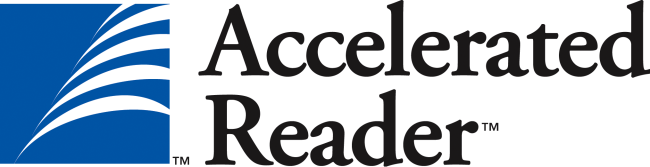 The logo for Accelerated Reader in black letters on a blue and white background.