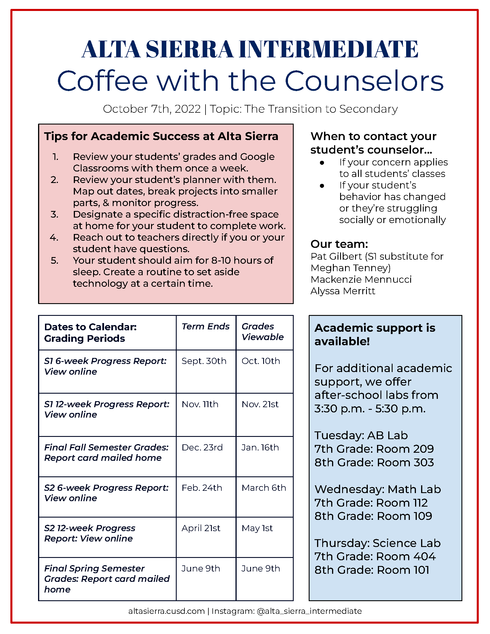 Coffee with the Counselors Fall 2022