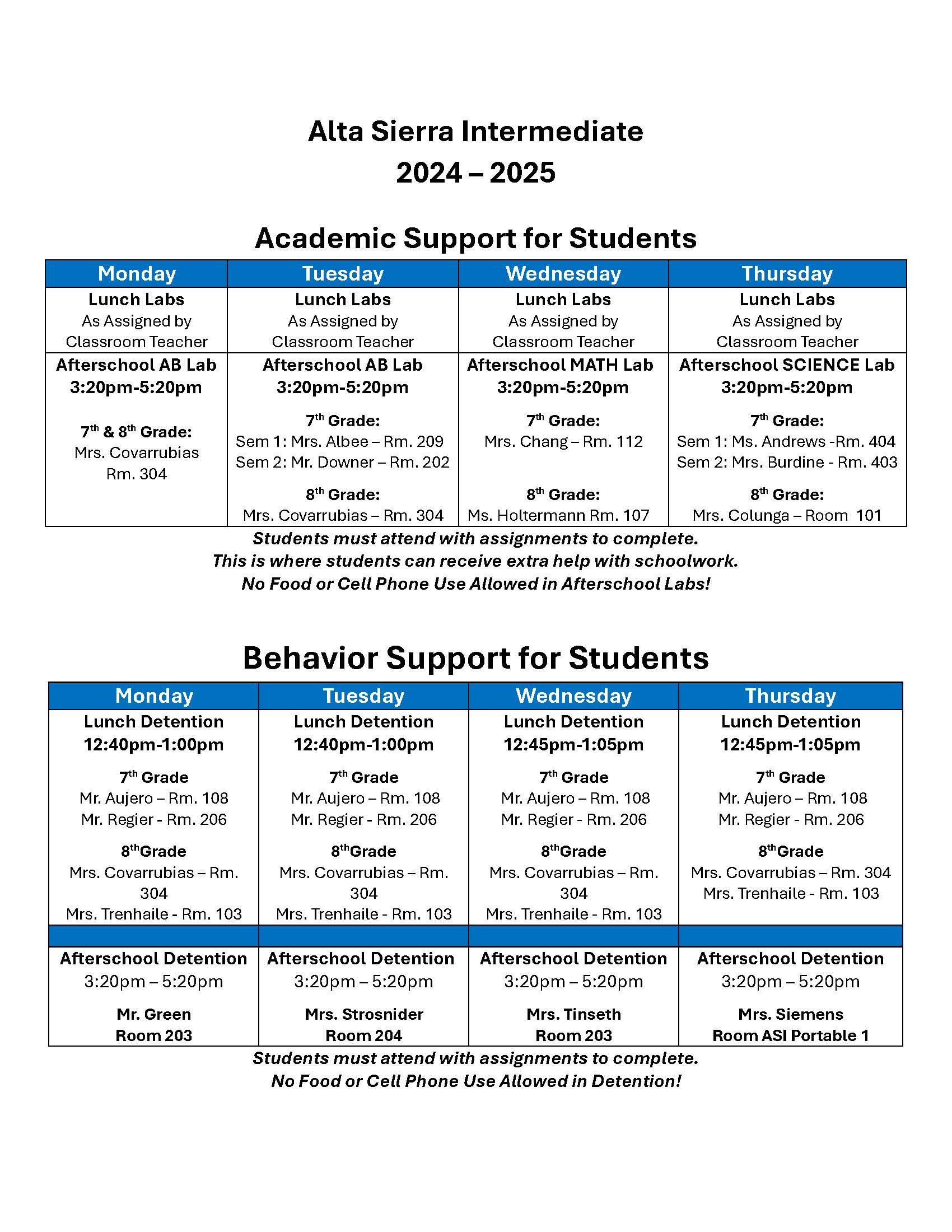 24-25 Lab Schedule