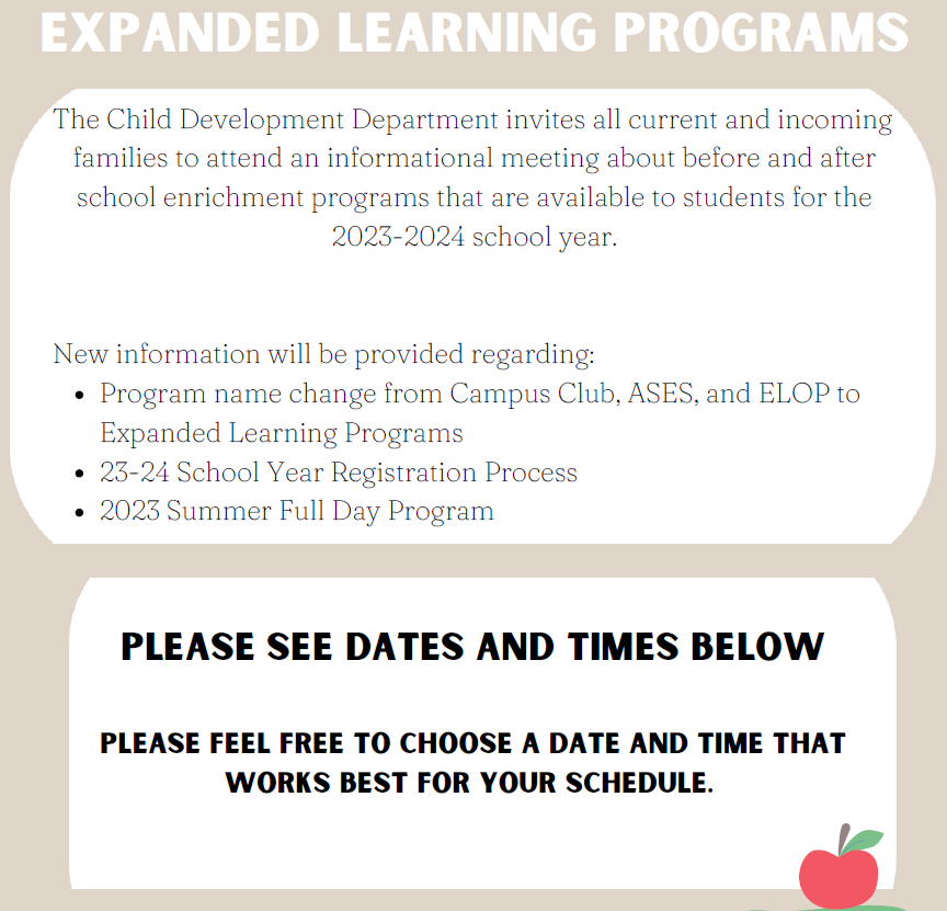 Expanded Learning Programs Parent Meeting Flyer
