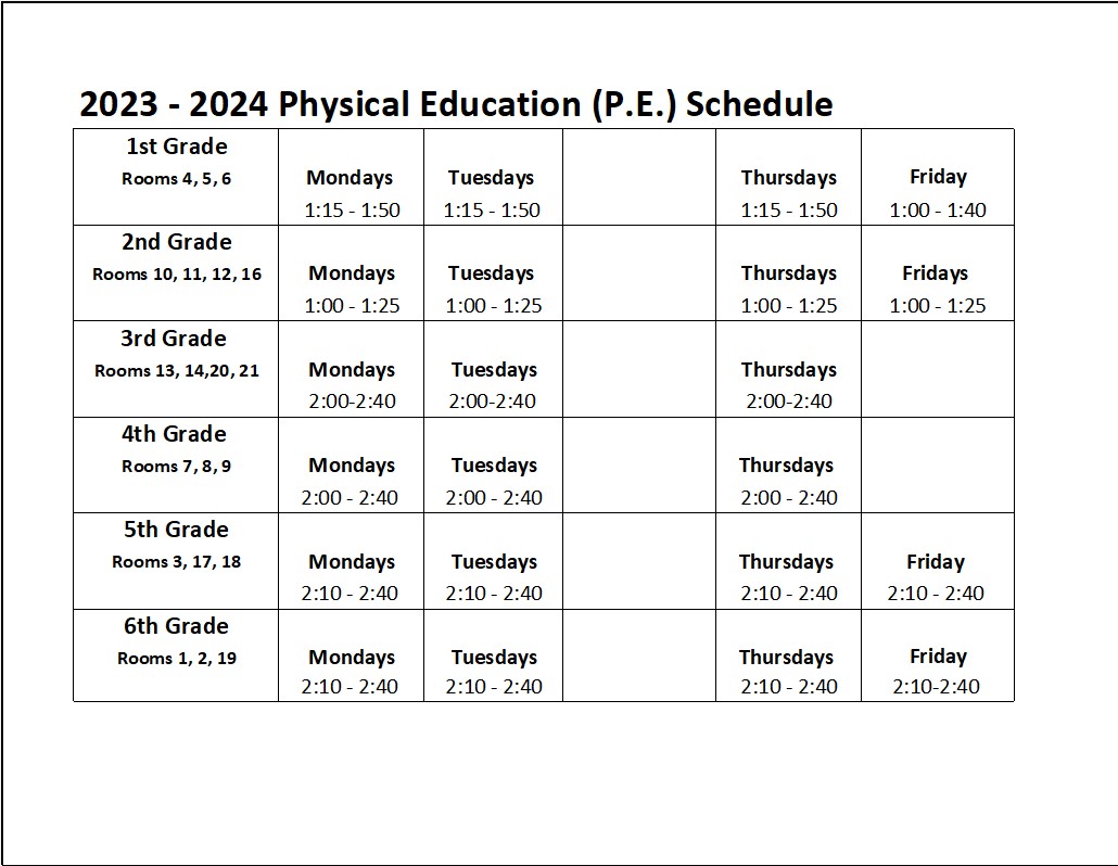P.E. schedule