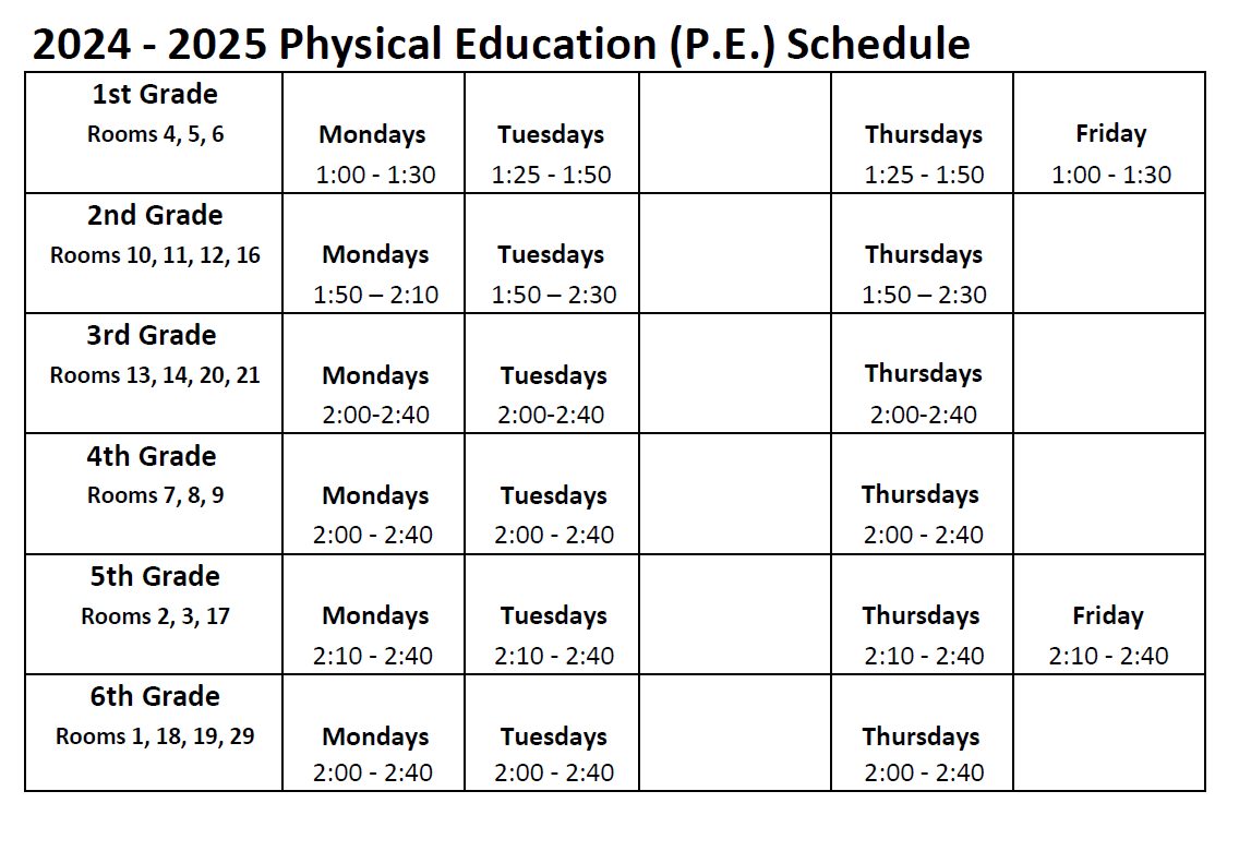 P.E. schedule