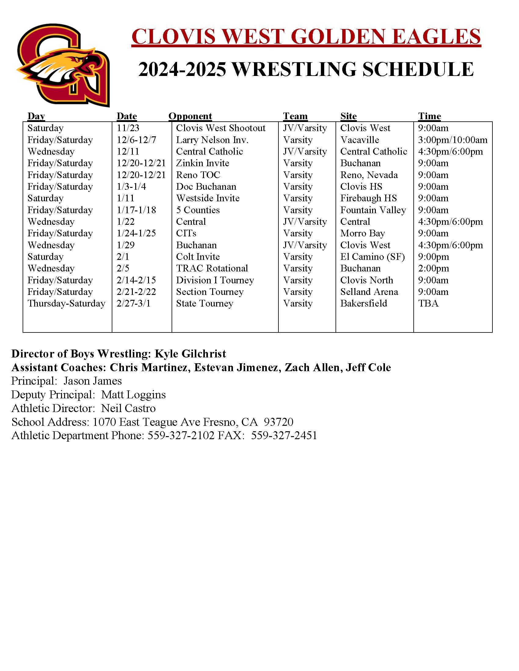 Wrestling schedule