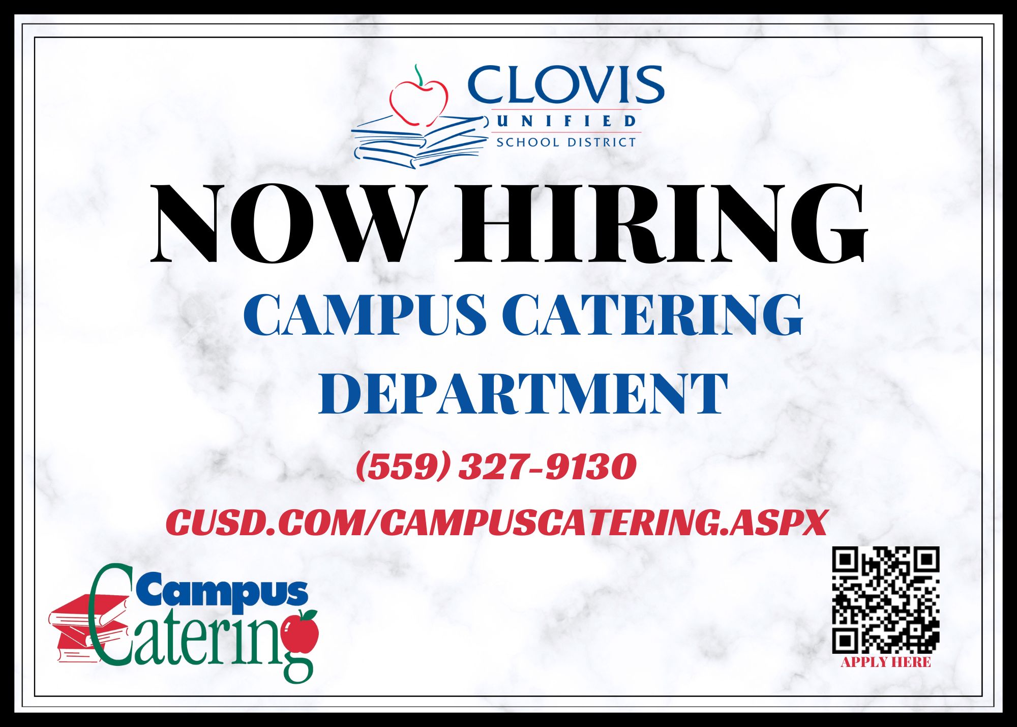 Now Hiring: Campus Catering Department - call 559-327-9130
