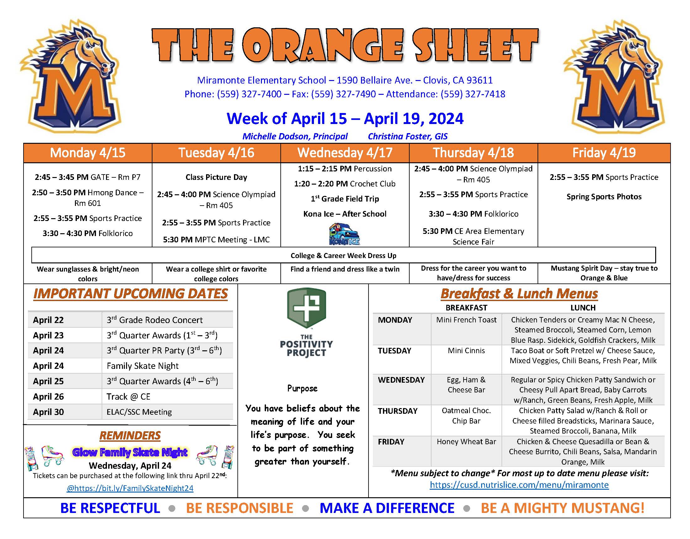 Orange Sheet Schedule click pdf for more information