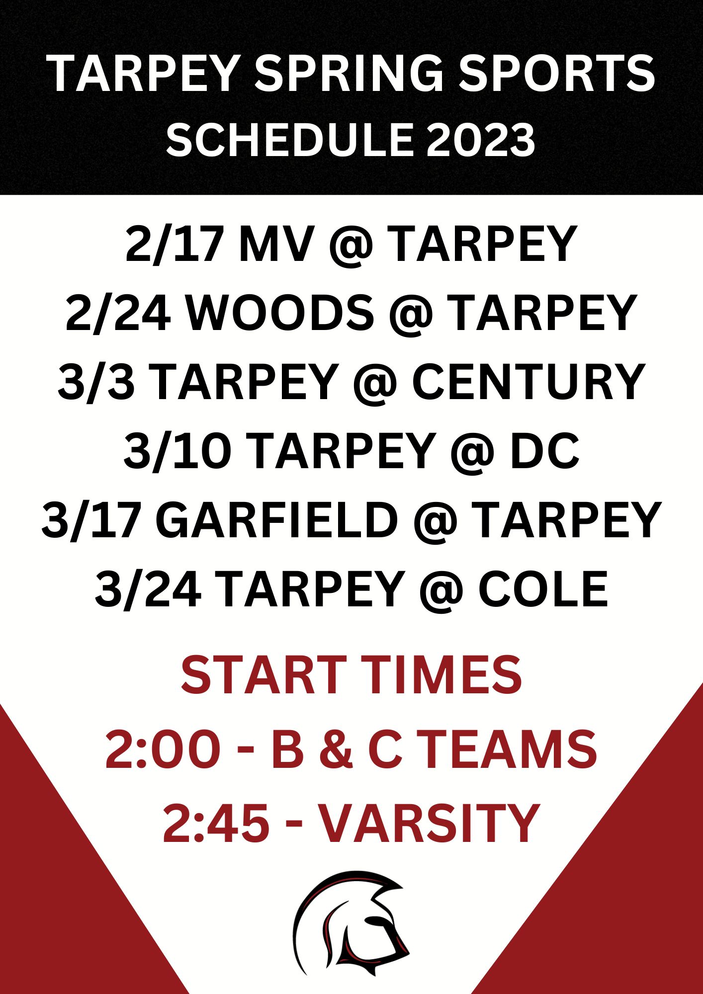 Tarpey Spring Sports Schedule 2023