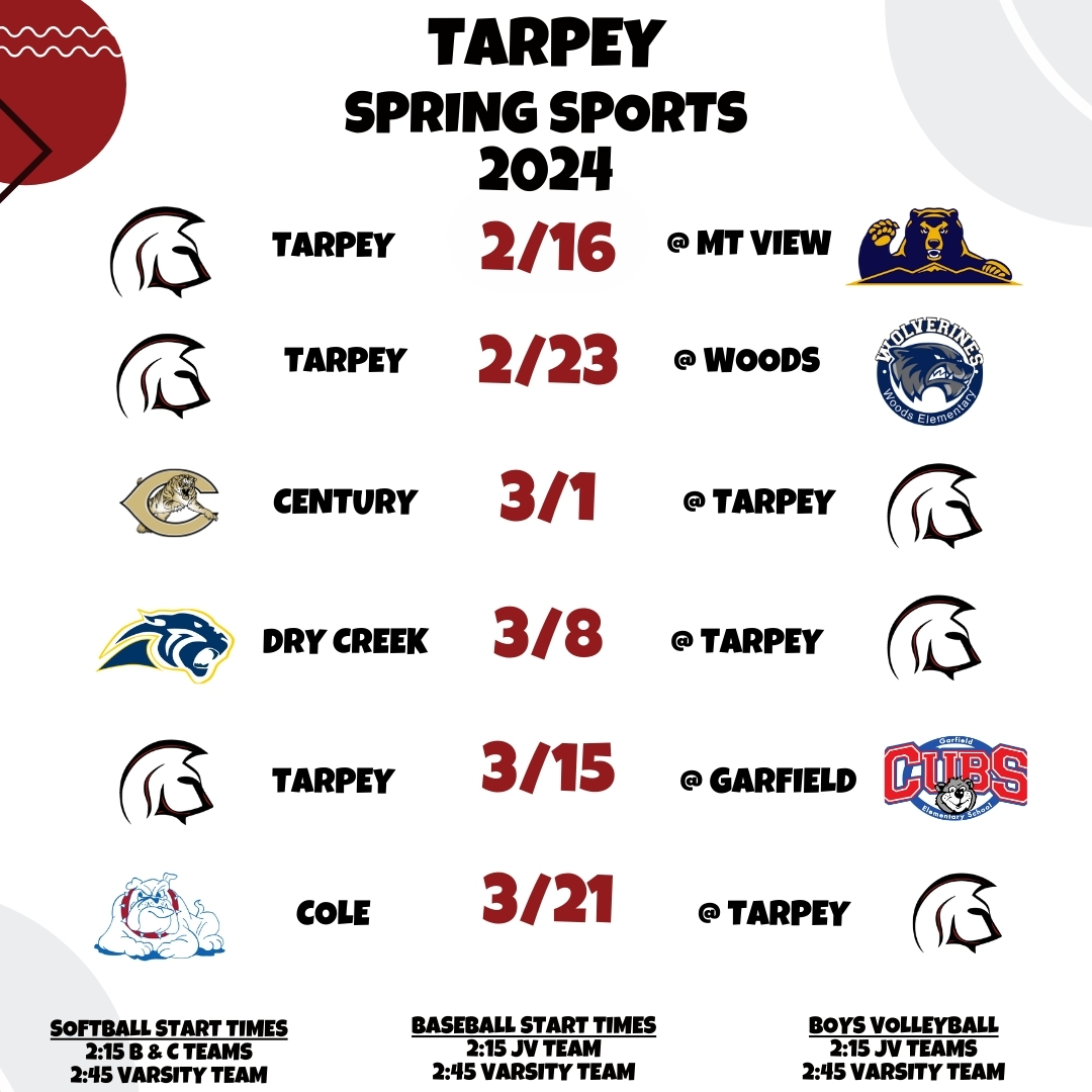 Tarpey Spring Sports Schedule 2024 