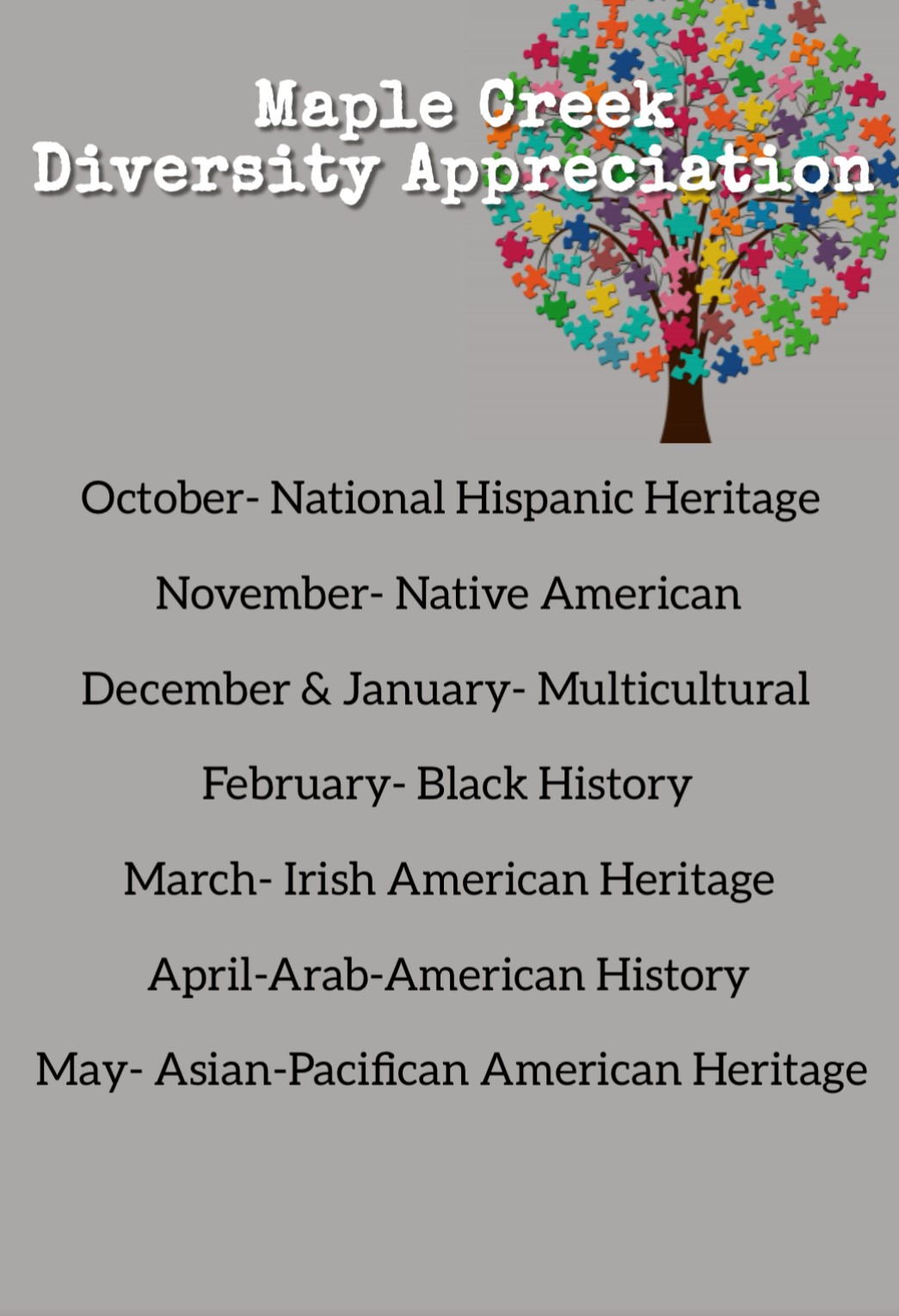 IDAC monthly schedule of diversity focus