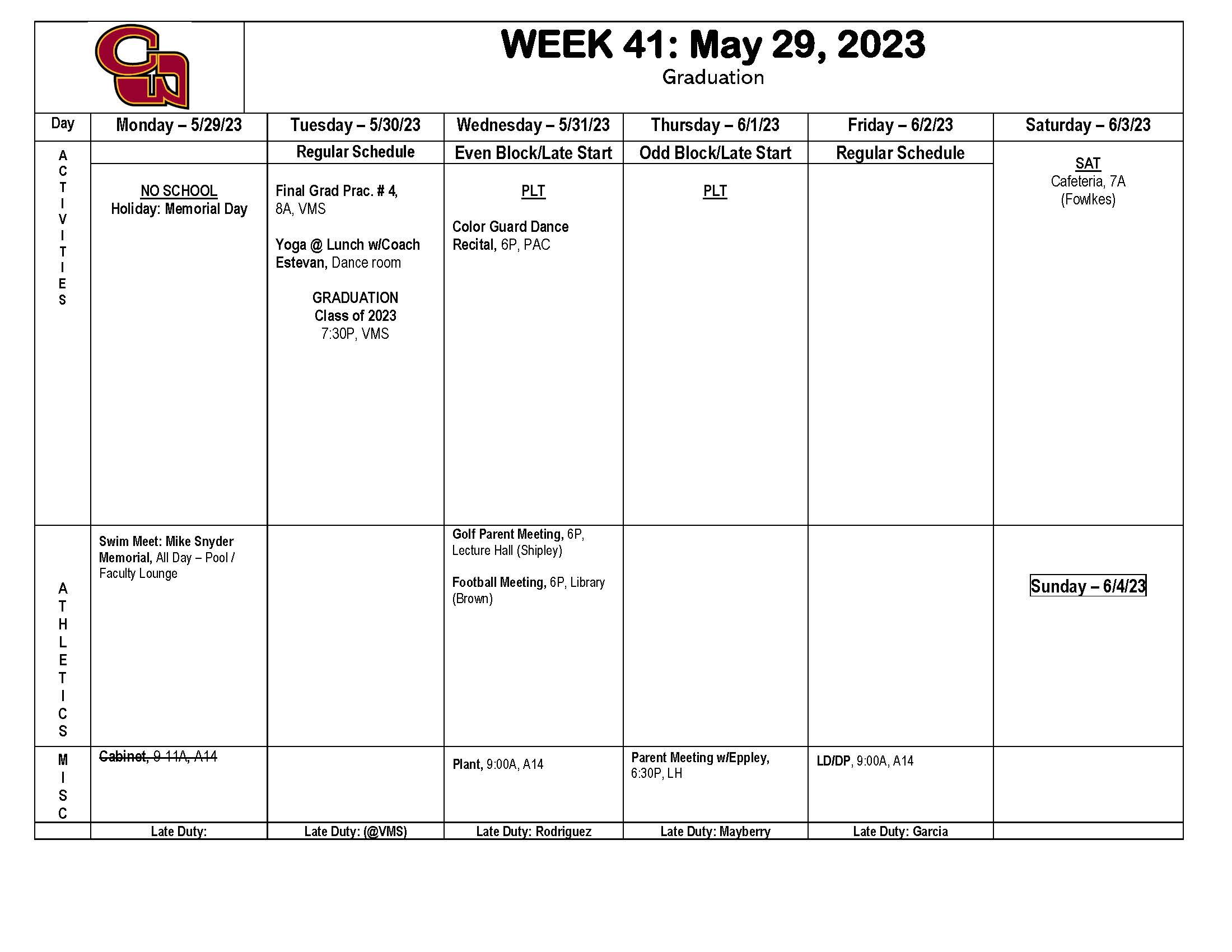 Week of May 29