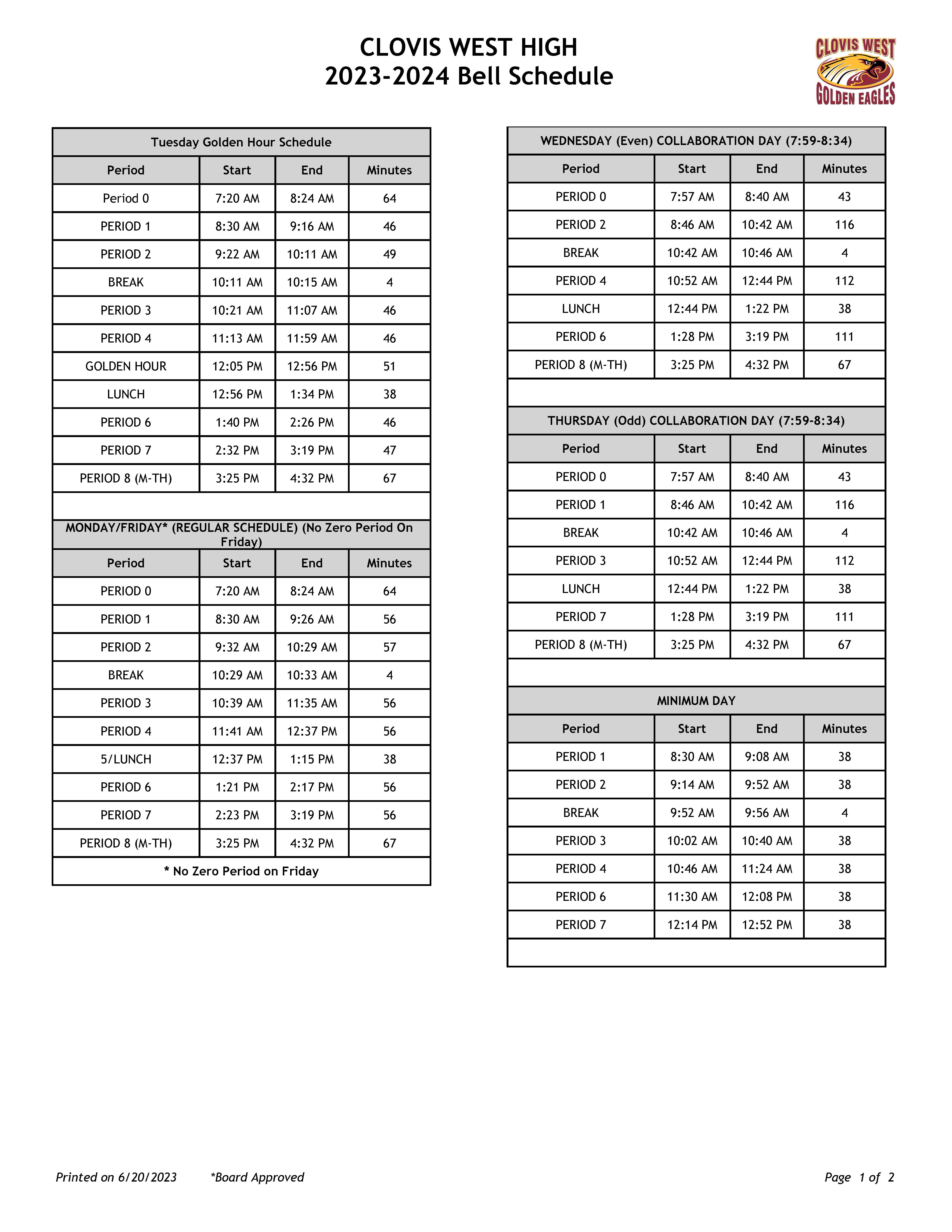 SY 23-24 Bell Schedule