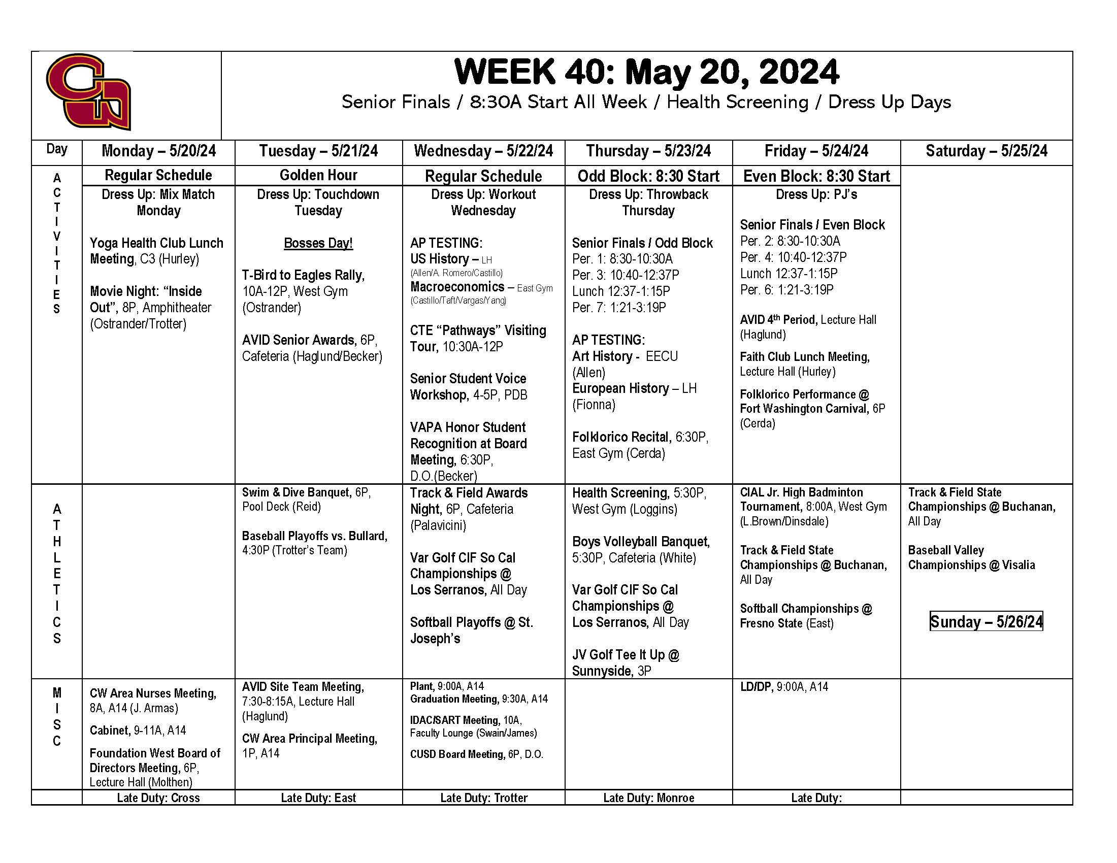 Week of May 20