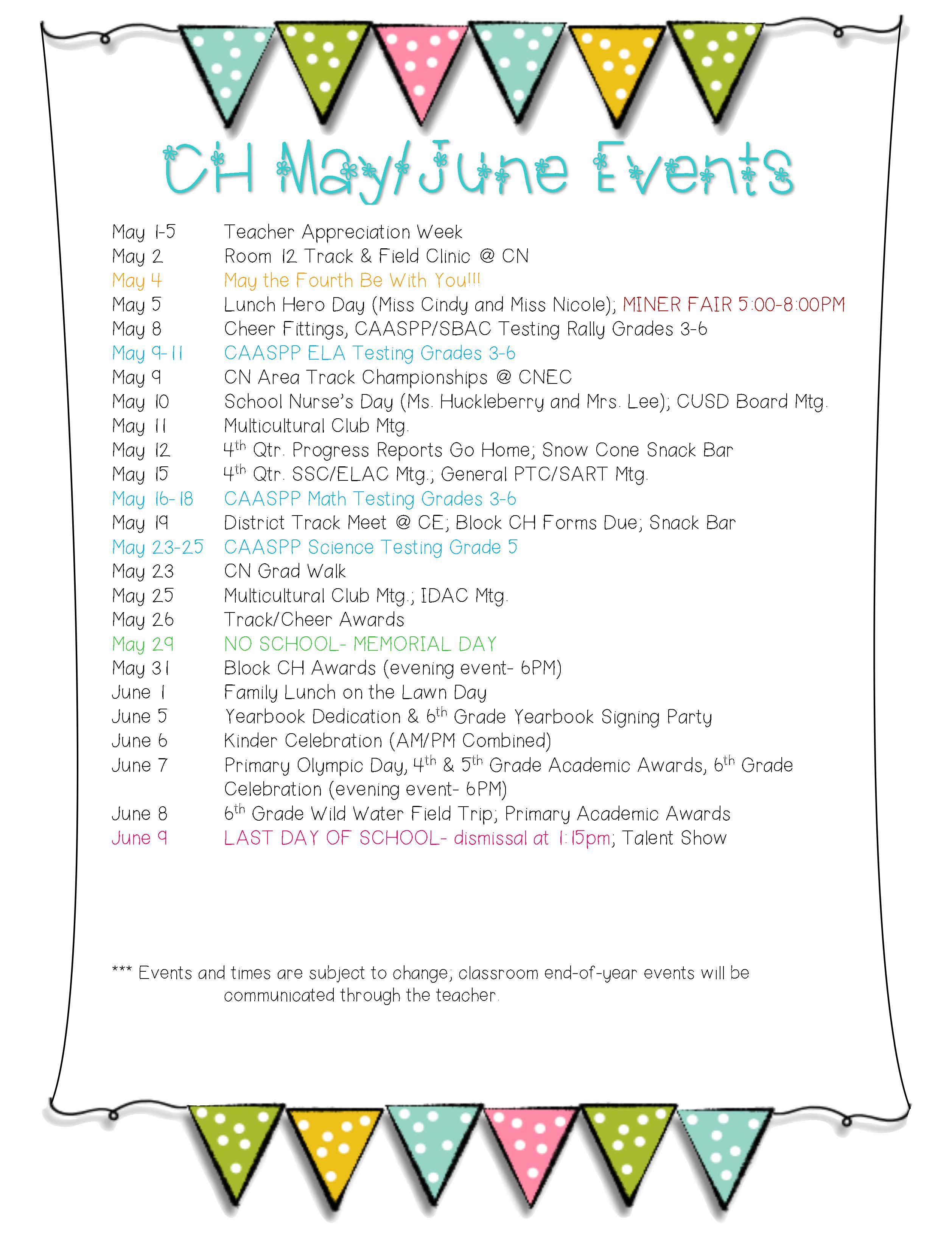 May June Event Calendar