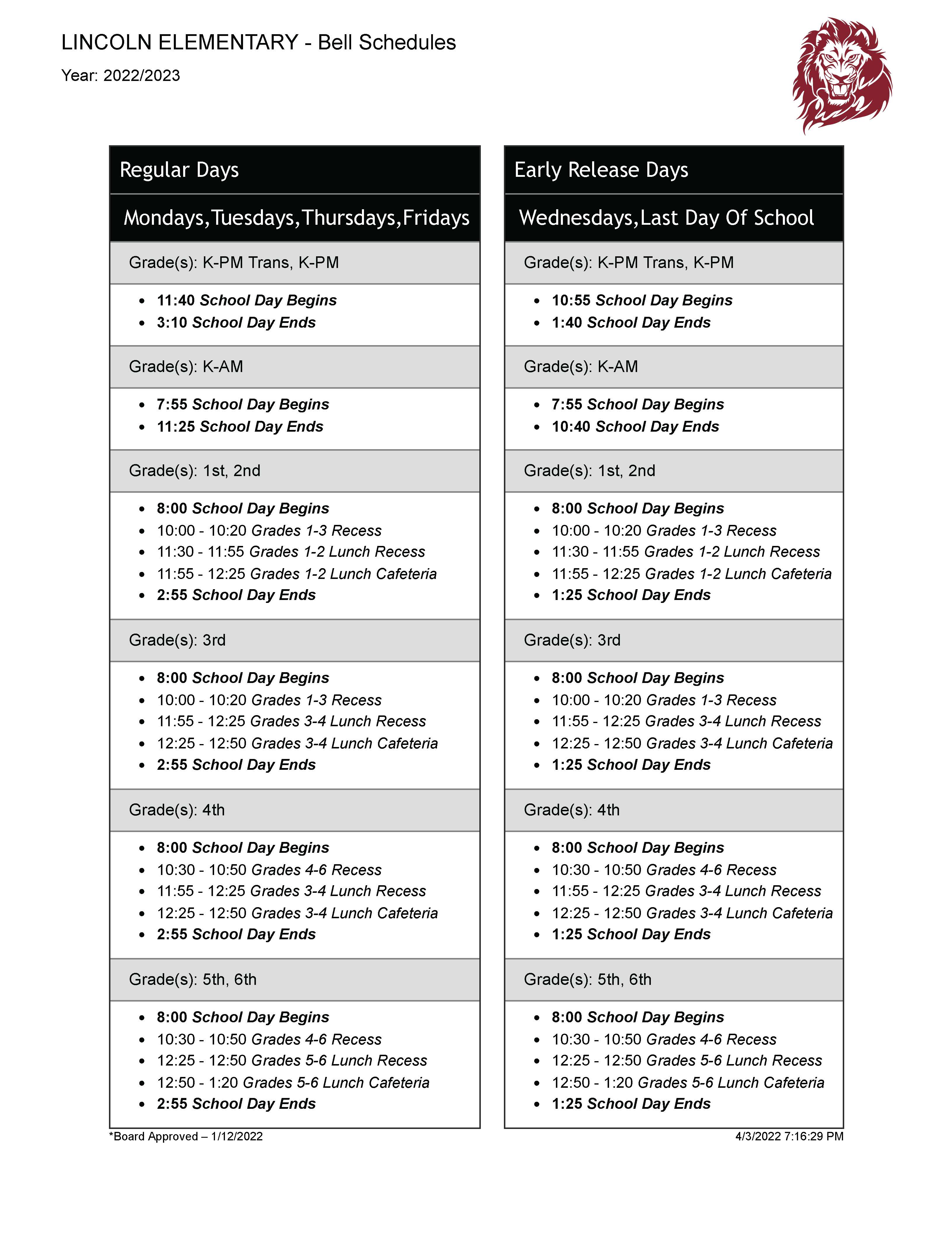Our regular bell schedule