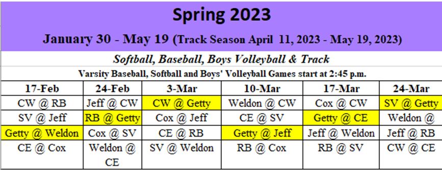 Spring 2023 spring sport schedule