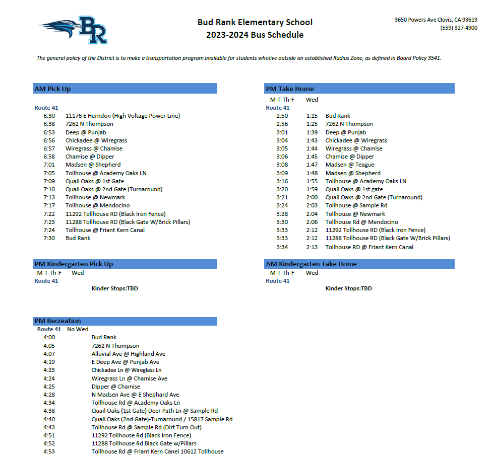 23-24 Bus Schedule