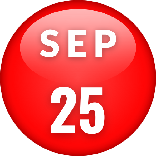 Red circle graphic with white text that reads, "September 25."
