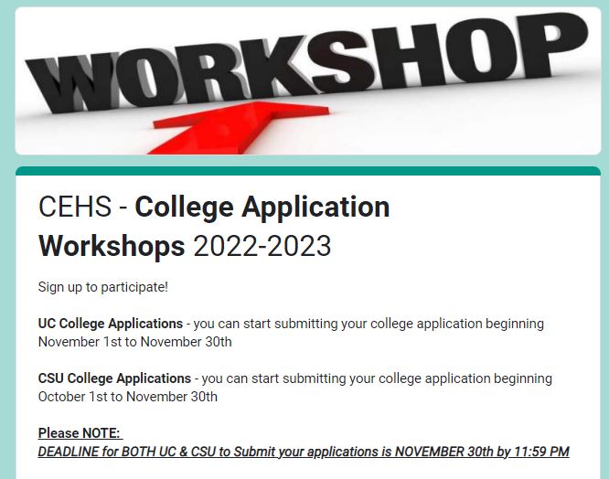Click on picture to go to google form College Workshop Sign UP