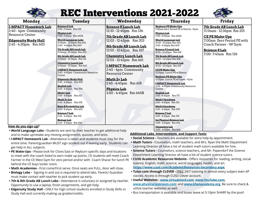 REC Intervention 2021.2022 Calendar