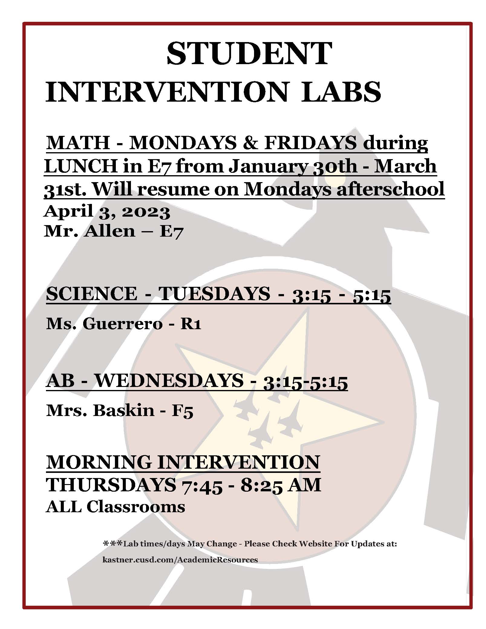 afterschool labs dates and times