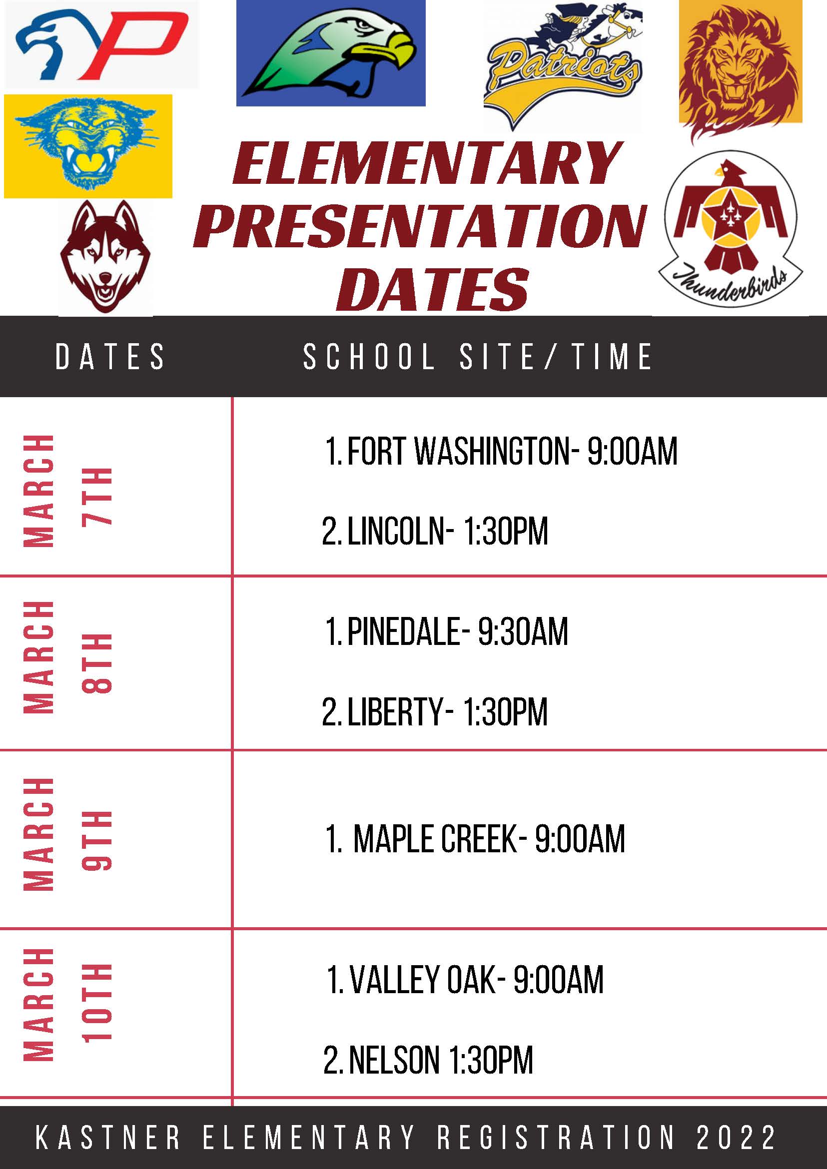 Elementary Presentation dates