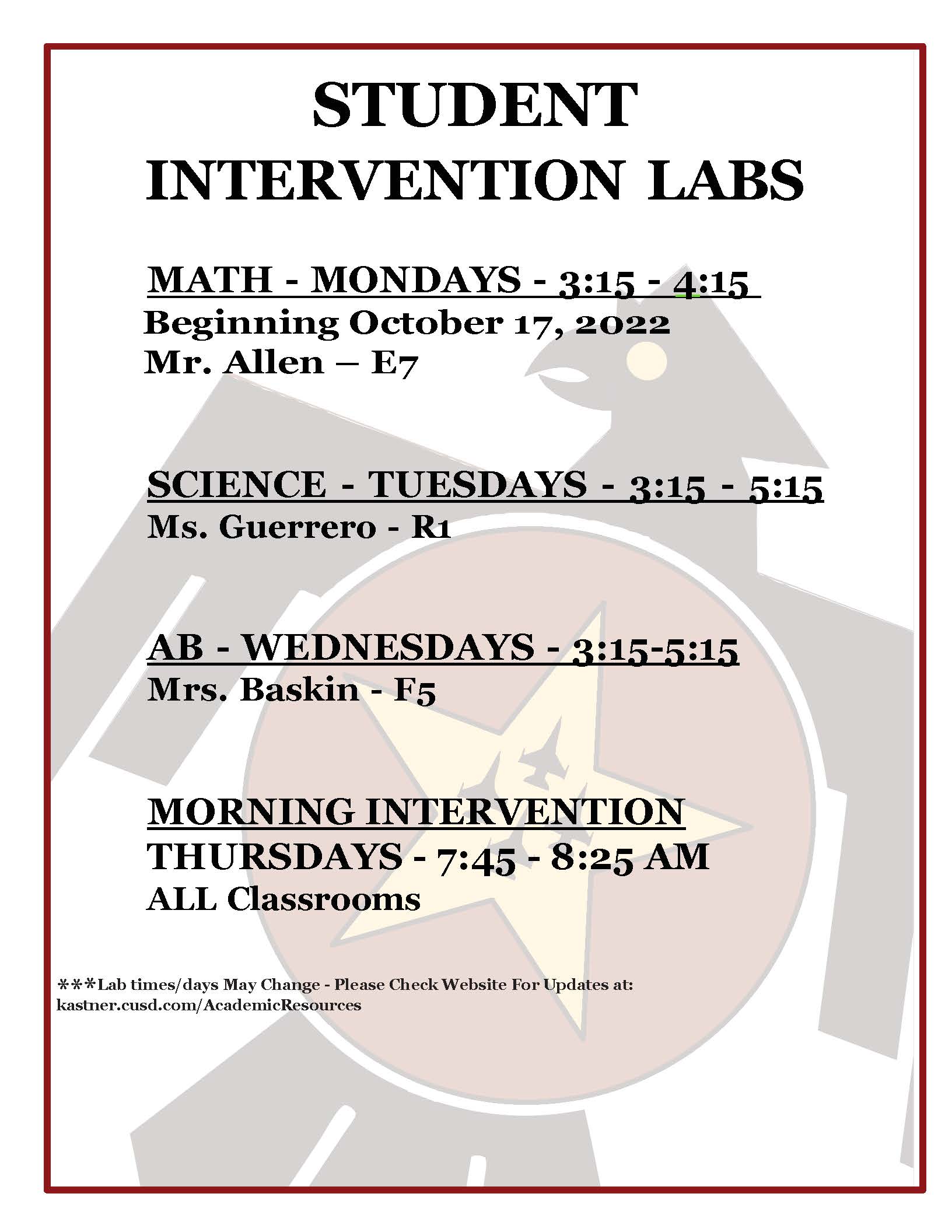afterschool lab schedule