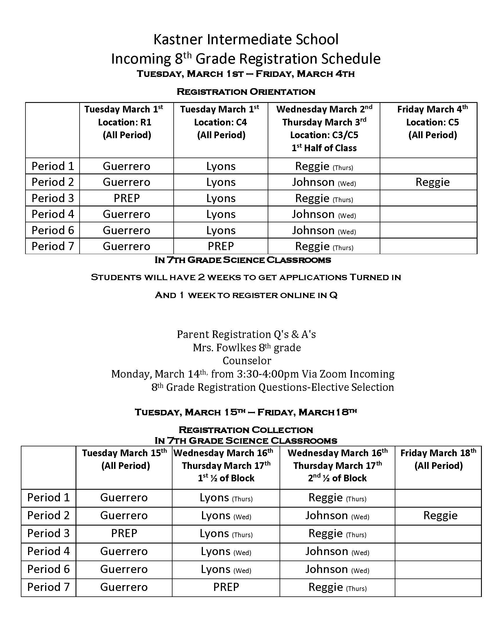 picture of 8th grade registration schedule