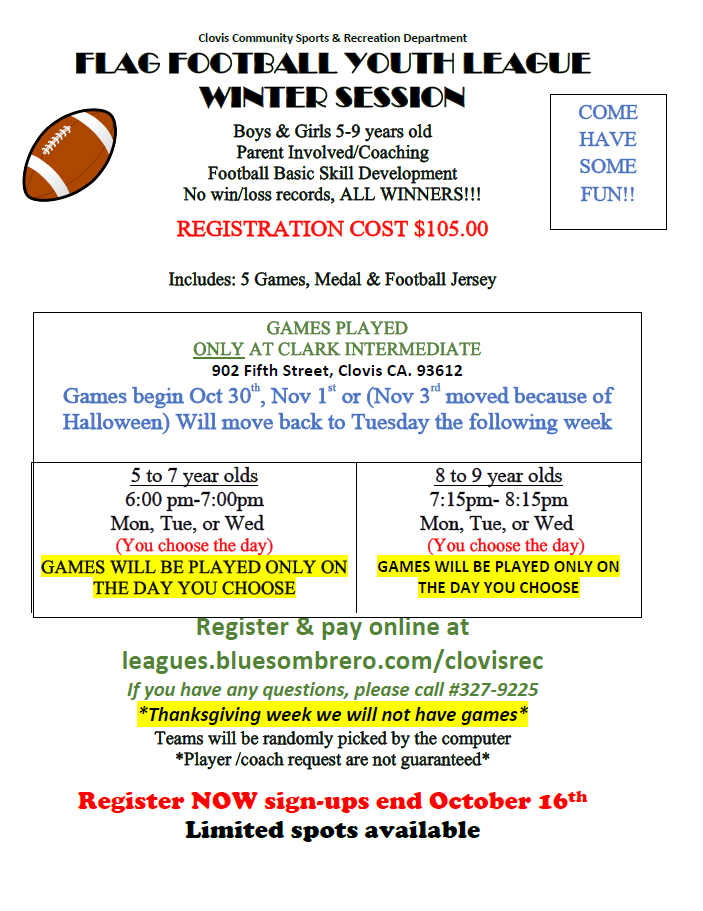 NFL Play 60 Flag Football League Fresno/Clovis