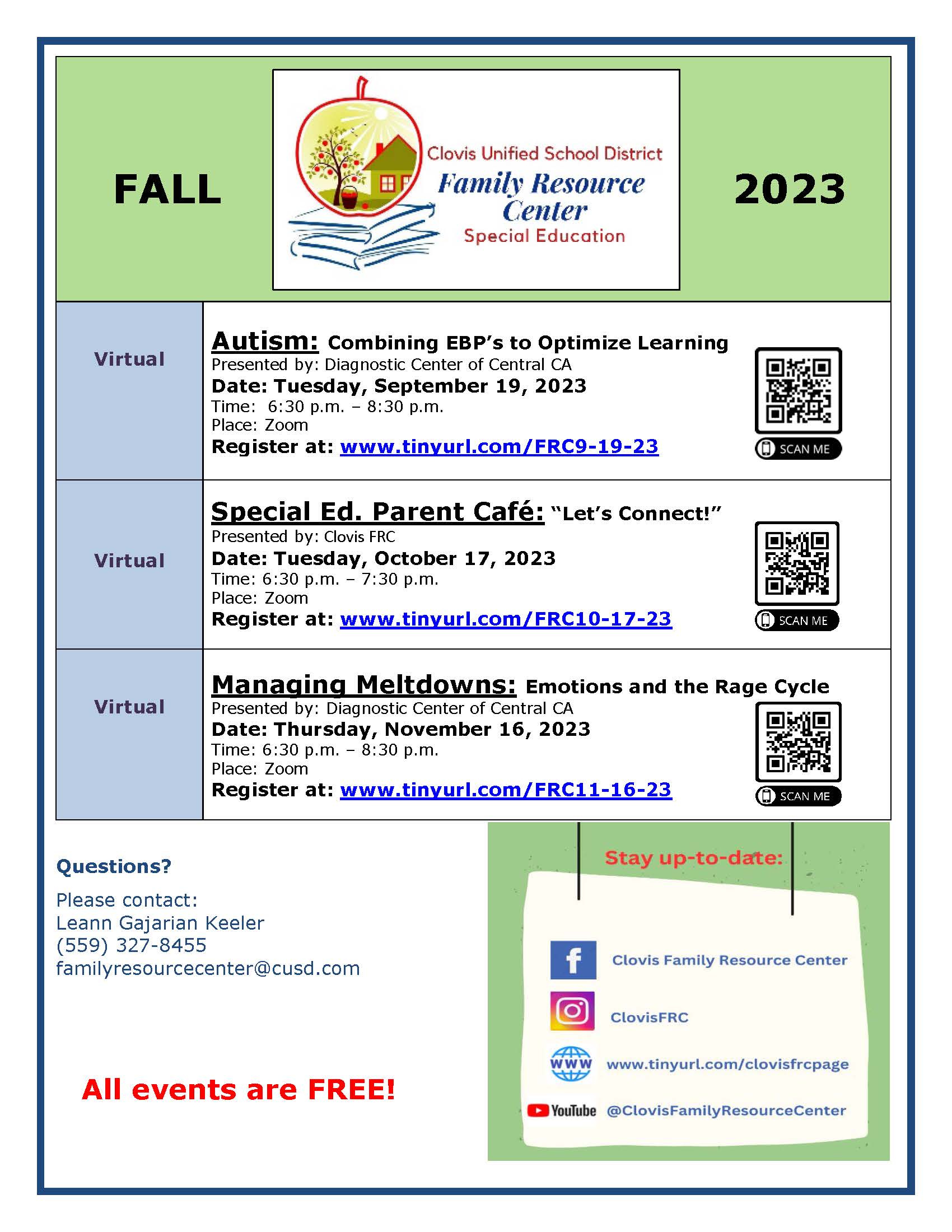 Image of Fall 2023 FRC events calendar. RTF version available for download on this page.