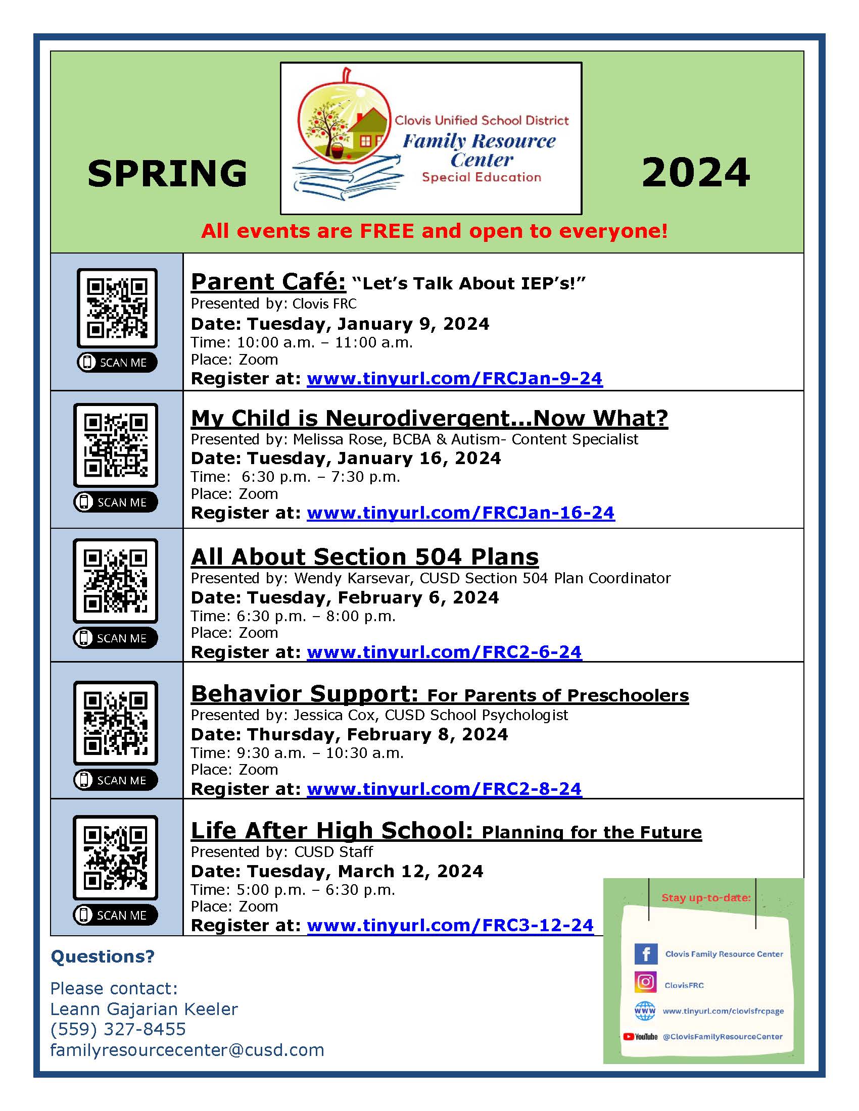 Image of Springl 2024 FRC events calendar. RTF version available for download on this page.