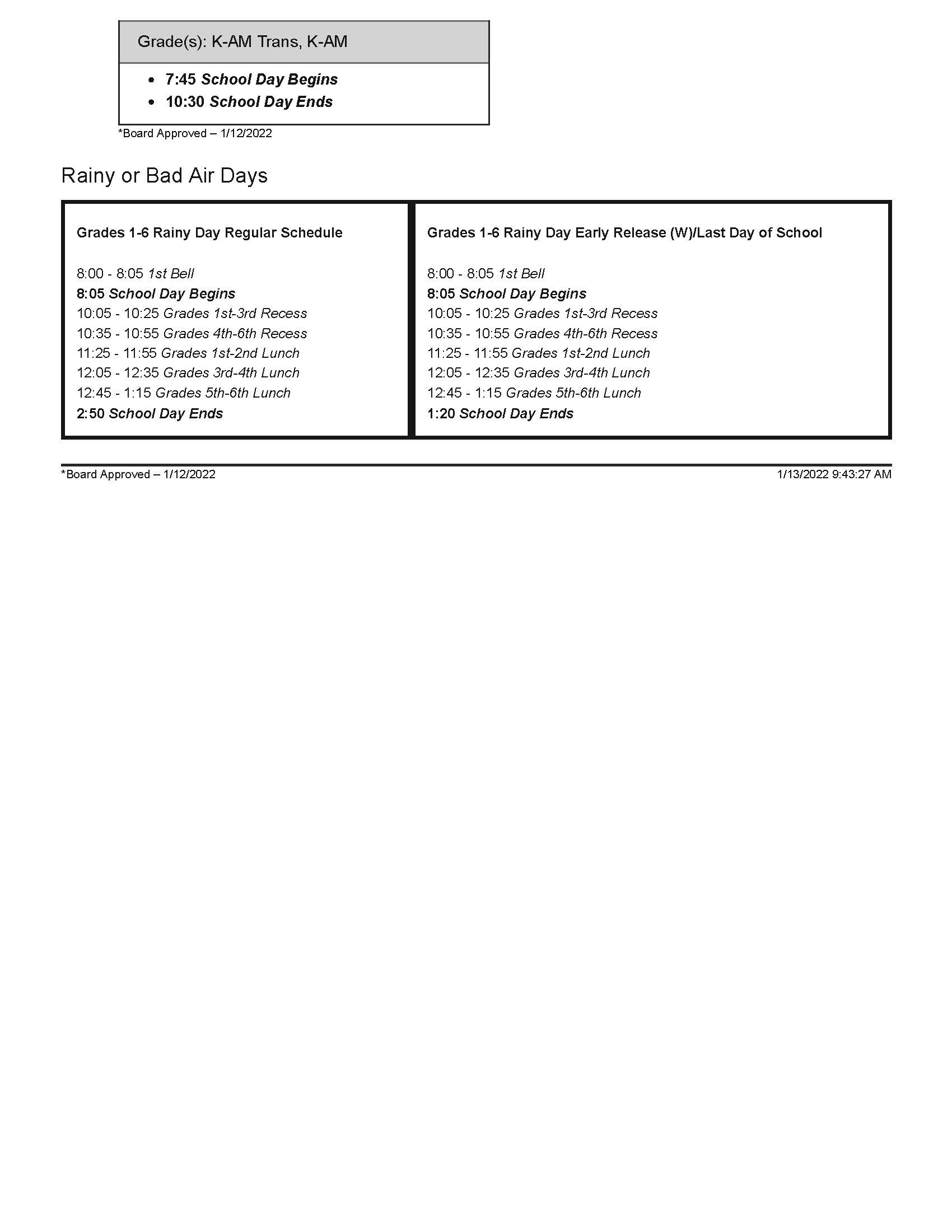 Garfield Elementary Bell Schedule