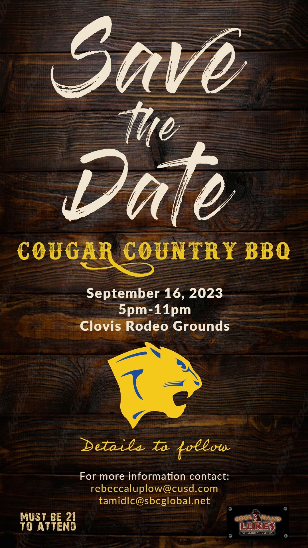 Cougar Country BBQ save the date flyer
