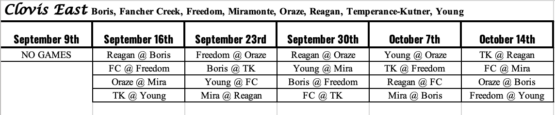 Fall Sports Schedule