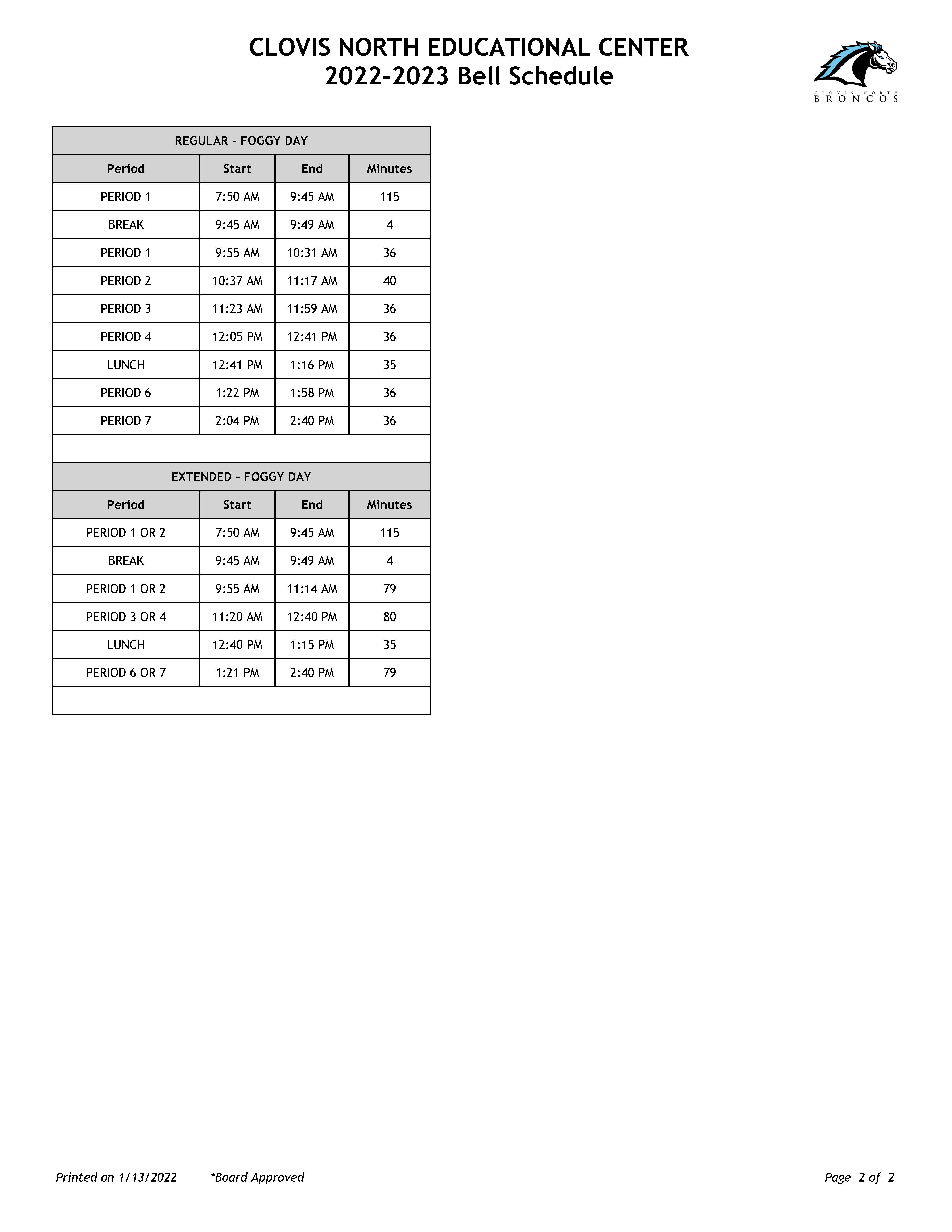 2022/23 Bell Schedule