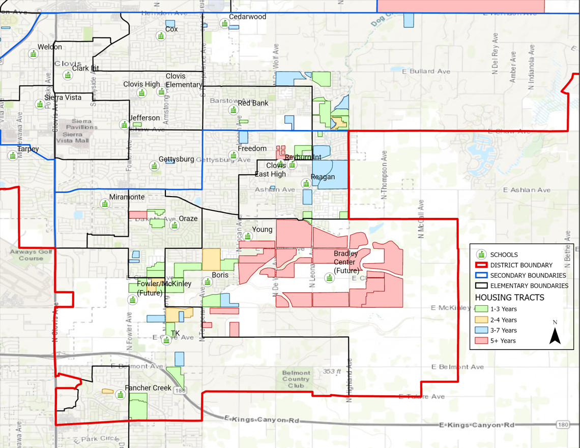 map of southeast area of Clovis Unified with planned development highlighted