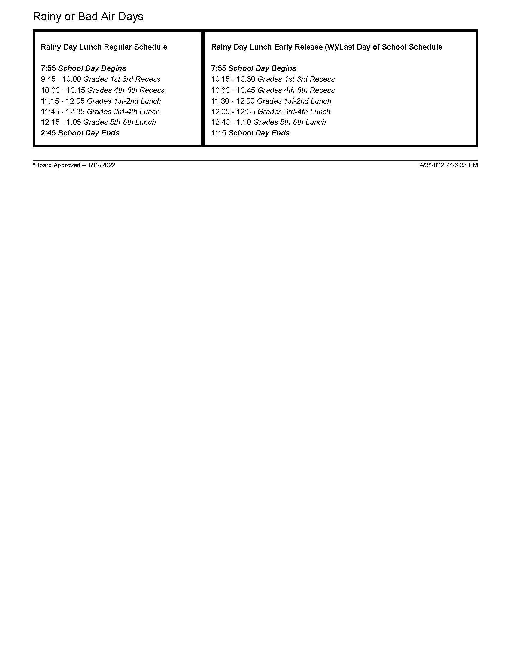 bell schedule - full text downloadable on page