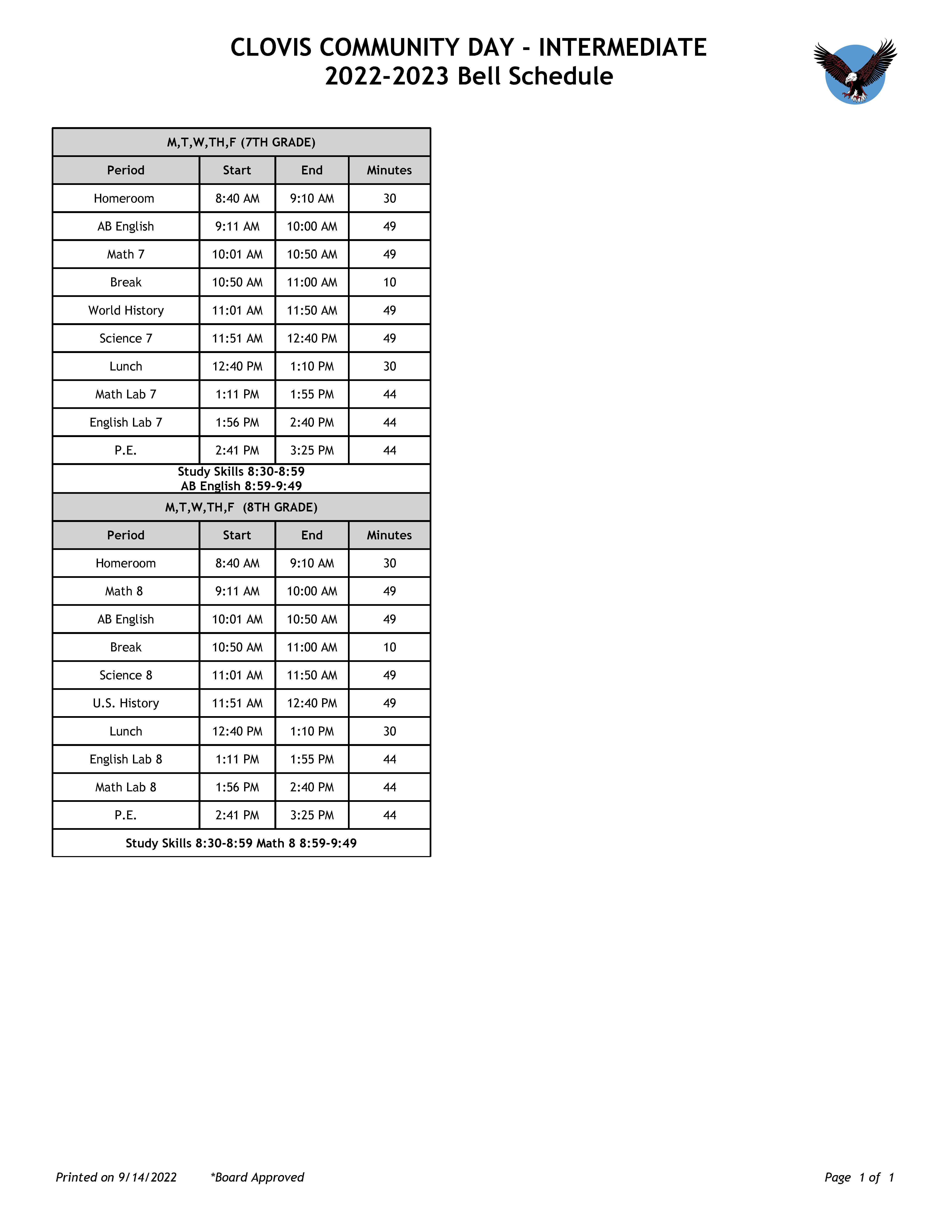 bell schedule - full text downloadable on page