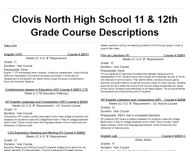 11th and 12th grade course description