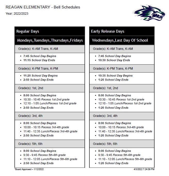 bell schedule - full text downloadable on page
