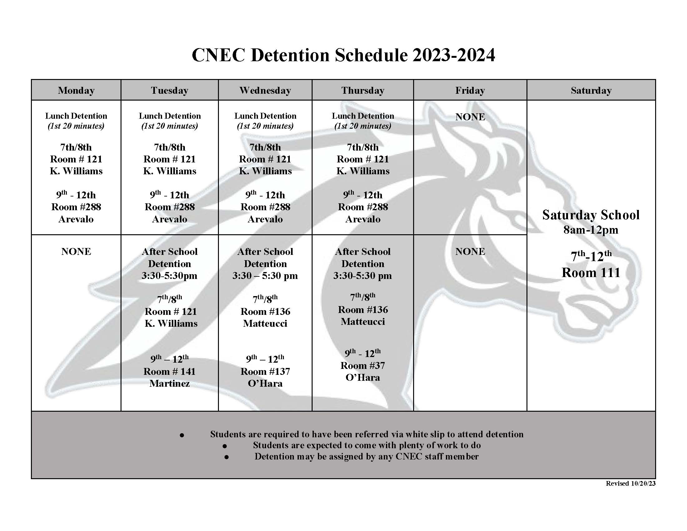 Detention Schedule