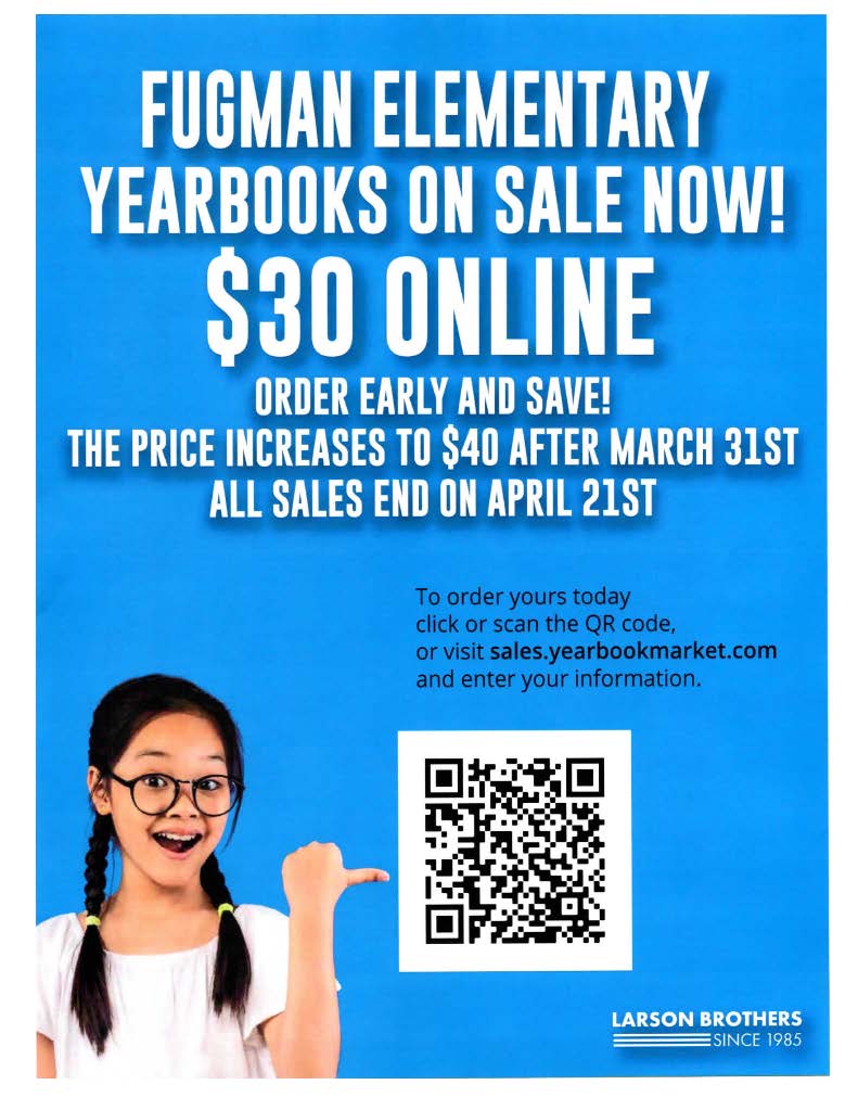 Yearbooks on sale, $40.00, due April 21st