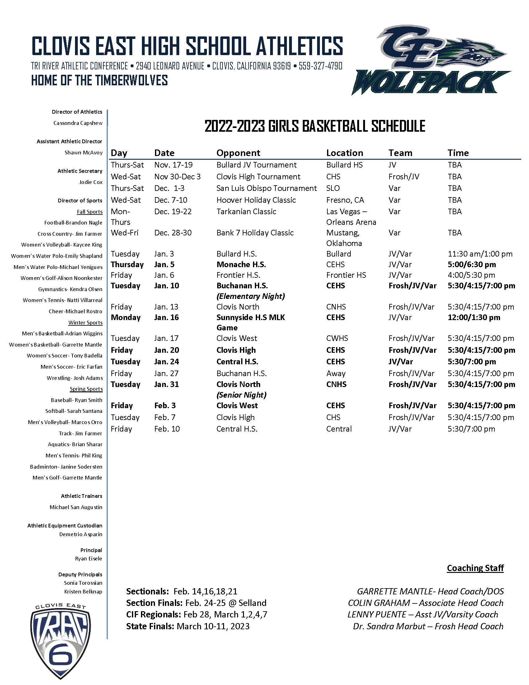 22-23 girls basketball schedule