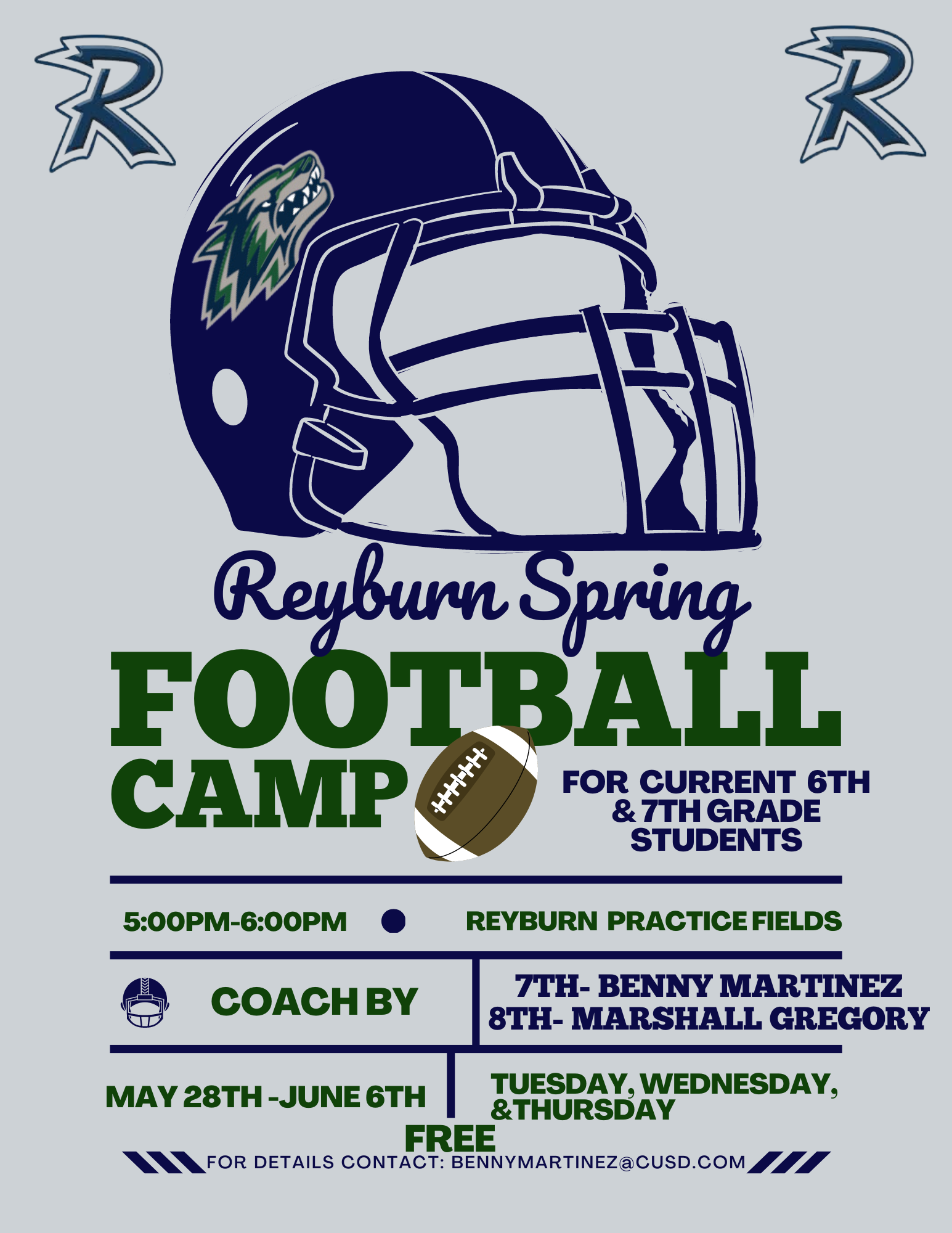 Reyburn Spring Football Camp for 6tha and 7th graders