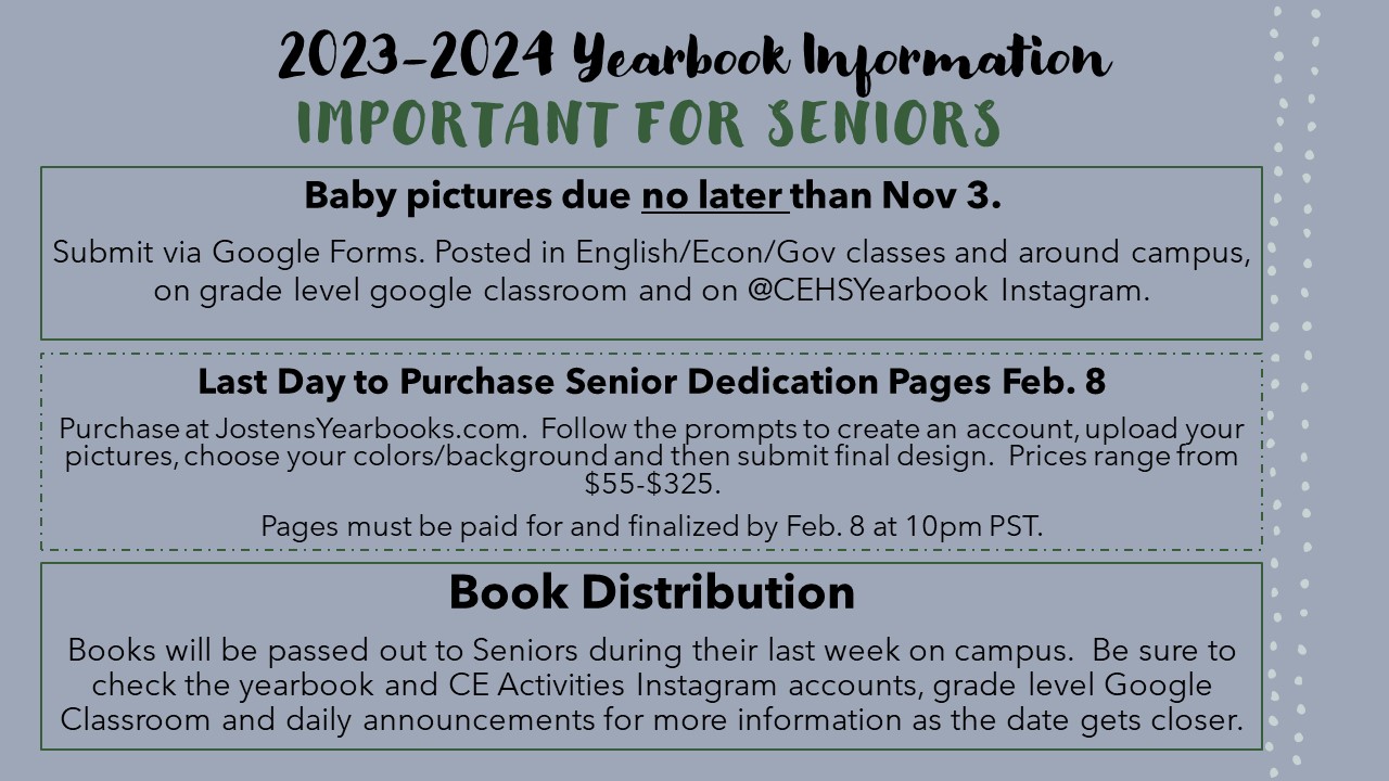 Yearbook information for Seniors 