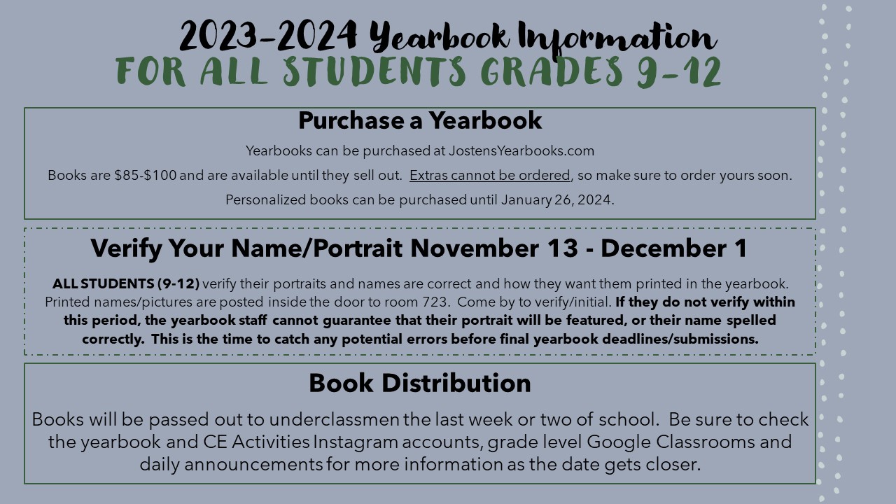 Yearbook information for all students